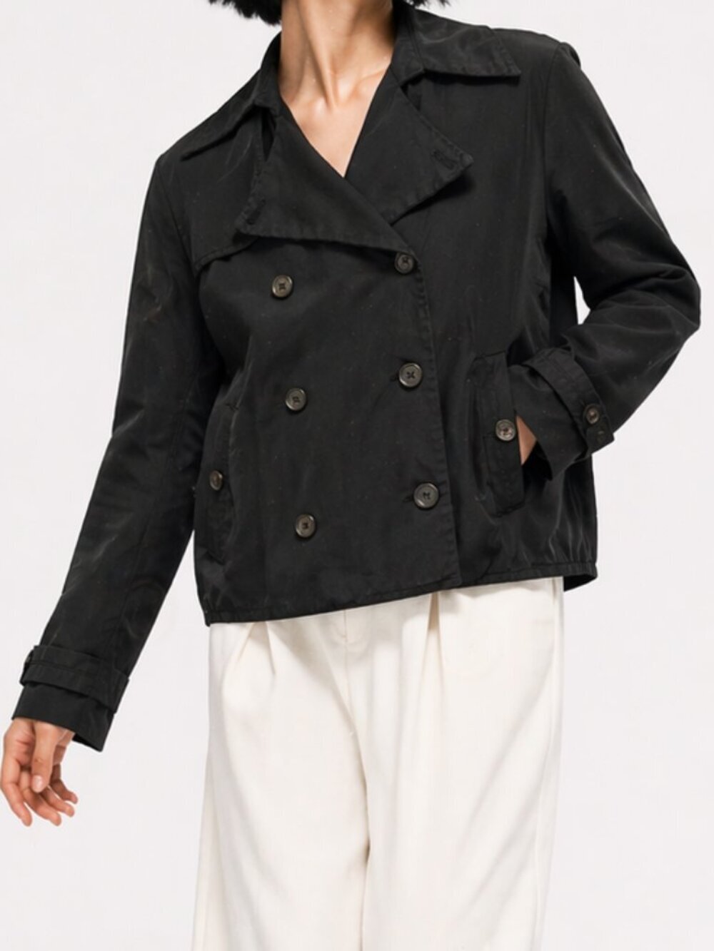 AMERICAN EAGLE Cropped Trench Coat Jacket Black Small
